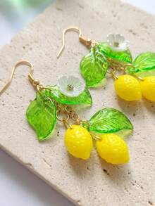 Resin Lemon & Raspberry Earrings, Lightweight Fruit-Shaped Earrings, Cute & Sweet, Pastoral Style Earrings, Best Choice For Birthday Gift - Multicolor - View 4