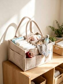 Felt Multi-Functional Tote Storage Bag/Tool Bag/Laundry Basket, Clothes Diaper Powder Cosmetics Toys Miscellaneous Items Organizer, Large Capacity Foldable Collapsible With Handle, Suitable For Home Bedroom Nursery Closet - Multicolor - View 1