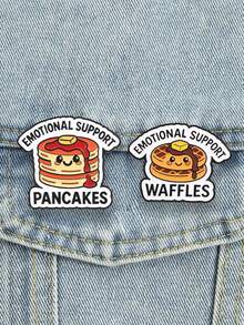 2pcs Cute "EmotionalSupport" Food Enamel Pin, Cartoon Waffle Pancake Badge, Fashion Clothes Bags Accessory, Gift For Dessert Lovers - Multicolor - View 5