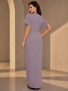 Women's Formal Evening Gown (Heavily Embellished) - Mauve Purple - View 2
