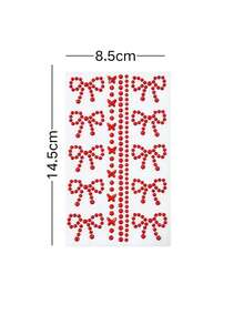 1pc Christmas New Red 3D Rhinestone Bowknot Face Sticker, Suitable For Christmas, New Year, Concert Makeup Decoration, Y2K Christmas DIY With Self-Adhesive Backing - Red - View 2