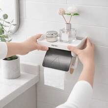 1 buah Tempat Tisu Toilet Tempel dengan Rak, Tempat Tisu Gulung yang Dipasang di Dinding dari ABS dengan Sekat untuk Kamar Mandi dan Dapur - MultiWarna - View 2
