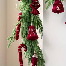 2pcs=1set Christmas Candy Cane Hanging Decor, Christmas Tree Decoration, Window Display, Nordic Style Red Flocked Candy Pendant - Multiple Styles - View 2