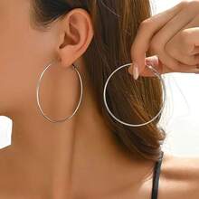 Anting Bulat Klasik Sederhana dari Baja Tahan Karat, Unisex, Gaya Punk, Anting Menarik Perhatian Ukuran Besar atau Kecil - lingkaran - View 2