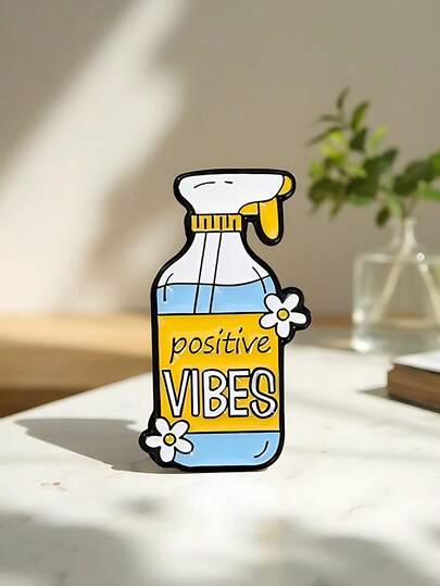 1pc Fresh Inspirational Style Zinc Alloy Enamel Daisy Letter Spray Bottle Brooch, Women's Daily Backpack Hat Clothing Decoration Gift