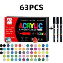 13-63 Colors Professional Art Acrylic Marker Set,Soft Tips,Suitable For Painting,Sketching Coloring,Perfect Great Gift For Friends,Back To School - Multicolor - View 12