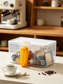 Clear Storage Box With Lid, Dust-Proof Plastic Bin With Handle, Coffee Pattern Printed Storage Container, Home Kitchen Countertop Coffee Corner Tea Bag Storage Box, Desktop Snack And Small Item Organizer, Coffee Capsule Organizer, Large Capacity Visible Storage Container, Home Storage Essential, Suitable For Storing Tea Bags, Coffee, Snacks, Miscellaneous Items, Etc., Office, Dorm, Kitchen, Car Multi-Scenario Use, Practical Gift Choice For Friends, Family, Loved Ones, Christmas Gift, Teacher's Day, Back To School Gift, Birthday Gift - Multicolor - View 9