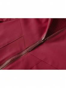 NBCT Women's Urban Functional Adjustable Hood Drawstring Outdoor Softshell Jacket, Dual Side Secure Zipper Pockets, Minimalist Solid Color Light Outdoor Sports Commuting Camping Casual Jacket - Burgundy - View 5