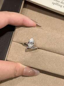 1pc Fashionable Exquisite Niche Silver Water Drop Open Ring For Women, Personalized Elegant Light Luxury Cool High-End Hand Jewelry - Teardrop Diamond Ring - View 3