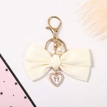 1Pc Satin Bow Keychain, Pearl Heart Alloy Bag Charm, Backpack Pendant, Women Accessory, Birthday & Holiday Gift - Multicolor - View 8
