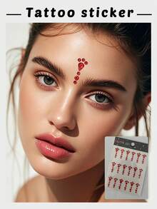 1 Sheet Red Teardrop Round Face Gems Stickers, Self-Adhesive Rhinestone Face Jewels, Sparkly Crystal Forehead Temporary Gem Decor For Rave Festival Party Stage Makeup For Women Girls - Red - View 1