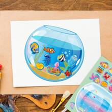 24pcs Colorful Fish Tank DIY Children Stickers, Make A Face Design Fish Tank Image, Parent-Child Interactive Puzzle Toy, Develops Children's Brain, Holiday Party Gift, Gift Packaging Sticker, Kindergarten Toy, Can Be Used For Home Decor, Stick On Table, Notebook, Balloon, Suitcase, Refrigerator, Etc. - Mixed Color - View 4