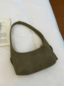 Vintage Woven Texture Crescent Moon Shaped Underarm Bag, Vintage Gold Buckle Design, Exquisite Shoulder Bag, Premium Feel, Suitable For Daily Commute - Green - View 9