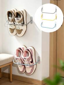 Wall Mounted Shoe Rack With Sticky Hanging Strips With Shoe Storage Bag, Foldable Shoe Rack,Wall-Mounted Mount Shoe,Wall Shoe Rack For Rv Camper, Small Space Shoes Holder For Door Shoes Organizer Shelf No Drilling,Shoe Rack For Closet Entryway. - Multicolor - View 1