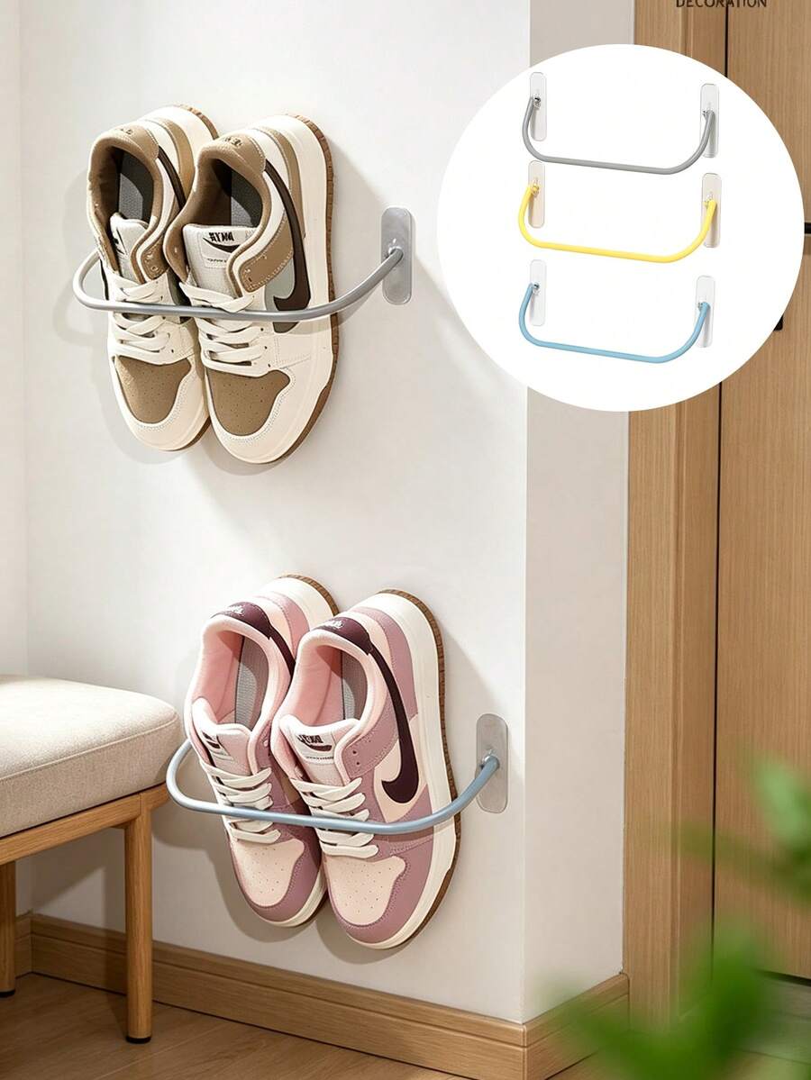 Wall Mounted Shoe Rack With Sticky Hanging Strips With Shoe Storage Bag, Foldable Shoe Rack,Wall-Mounted Mount Shoe,Wall Shoe Rack For Rv Camper, Small Space Shoes Holder For Door Shoes Organizer Shelf No Drilling,Shoe Rack For Closet Entryway. - Multicolor - View 1
