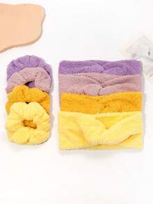 8pcs Autumn/Winter Fluffy Headband And Hair Tie Set, Versatile Daily Wear For Face Washing And Makeup - Multicolor - View 2