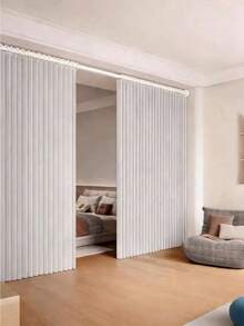 Folding Door Curtain - Made Of Ribbed Polyester Fabric, Comes With Free Installation Hooks, Suitable For Living Room, Bedroom Or Kitchen As Privacy Decor Or Room Decoration Curtain. Modern Curtain | Polyester Fabric Curtain | Living Room Curtain - A - View 2