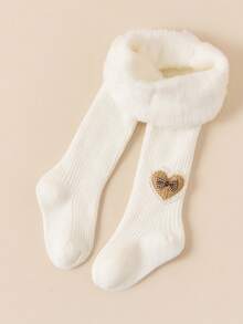 1/3 Pairs Autumn/Winter Baby/Girls Warm Lined Thick Heart Pattern Leggings, Classic Cold-Proof Base Layer, Fashionable Versatile Soft Socks, Suitable For Holiday/Party/Home Wear - Multicolor - View 6