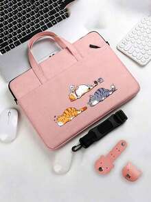 Laptop Bag, Compact Shoulder Bag With Accessory Compartments, Cat Print Design, Equipped With Detachable And Adjustable Shoulder Strap, Data Cable Storage, Fits In Suitcase, Laptop Protective Bag, Briefcase, Document Storage Bag, Portable Commuter Bag, Suitable For Laptop And Tablet, Travel, Commute, Back To School, Halloween, Christmas Gift - Multicolor - View 7