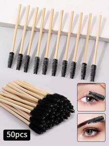 50pcs Bamboo Handle Eyelash Brushes, Mascara Brushes, Eyelash Curlers, Makeup Brushes, Eyebrow Brushes, Eyeshadow Brushes, Free Gift - Multicolor - View 6