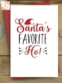 Funny Santa's Favorite Ho Christmas Greeting Card, Red Glitter Script With Santa Hat And Star Accents, Playful Rude Humor Xmas Card, Fun Holiday Gift For Besties And Close Friends. - One Size Fits All - View 5