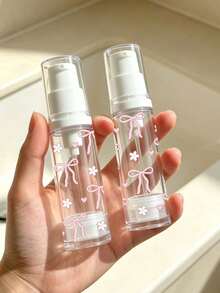 Airless Travel Bottle With Bow & Flower Print,Vacuum Pump Bottle, Portable Clear Spray Bottle,Lotion Bottle,Travel Cosmetic Liquid Container - Multicolor - View 2