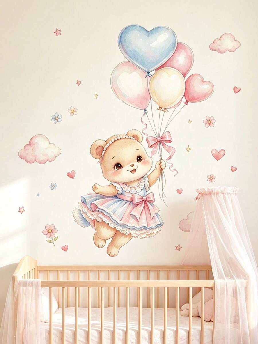 1pc/1set - Cute Lamb, Fox, Bear Pink Dress Children's Room Wall Decor ...