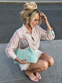 Colorful Striped Loose Fit Shirt, Fashion Casual Street Date Afternoon Tea Commute Long Sleeve Women's Blouse, Dopamine Style Autumn/Winter - Multicolor - View 4