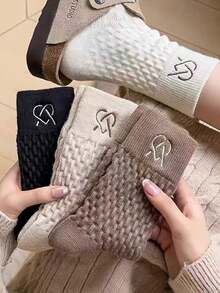 4 Pasang Kaos Kaki Rajut Timbul Gaya Maillard Motif Kabel Jepang untuk Wanita, Serbaguna dan Hangat - MultiWarna - View 1