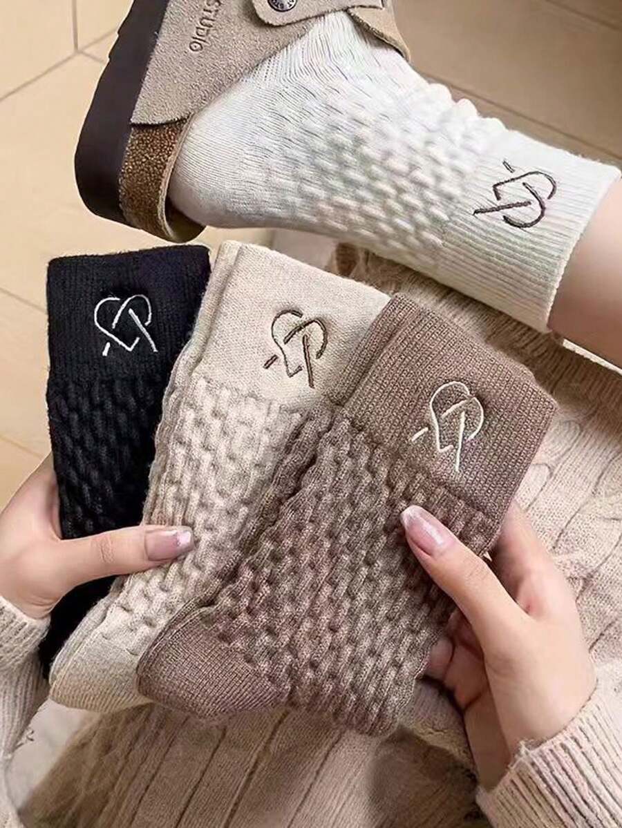 4 Pasang Kaos Kaki Rajut Timbul Gaya Maillard Motif Kabel Jepang untuk Wanita, Serbaguna dan Hangat - MultiWarna - View 1