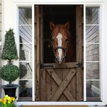 1pc Holiday Door Curtain Banner, Horse Pattern, Perfect For Maintaining Privacy At Hallway Intersections - Khaki - View 7