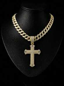 1pc Men's New Hip-Hop Sword Cross Pendant Necklace, European And American Style Creative Versatile Alloy Full Rhinestone Large Buckle Cross Necklace, Suitable For Men And Women Daily Wear - Cross Pendant - View 19