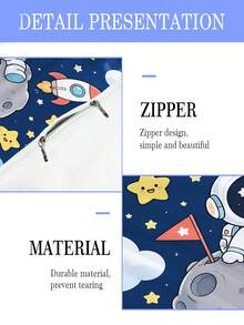 2/3件客製化姓名卡通太空人月球火箭星星印花個性化被套，深藍色太空主題聚酯纖維床單被套（不含填充物），男孩女孩臥室裝飾，多尺寸可選 - 彩色 - 查看 7