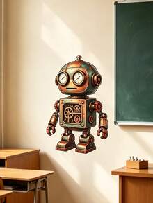 1pc/1set - Steampunk Robot Wall Sticker, Gear Mechanical Style Boy's Room Tech Wall Decor, Suitable For Children's Room Decoration, Living Room, Study, Bedroom Wall Sticker, Back To School Classroom Decoration, Library Decoration, Party Decoration, Boy's Bedroom Science And Technology Theme Decoration - Multicolor - View 8