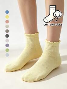 1/5/10 Pairs Women's Mesh Bow Knot Socks, Sweet Ruched Light Color Ankle Socks With Sweet Lettuce Edge Cuff, Soft Short Socks Suitable For Daily Wear, Women's Cotton Socks - Multicolor - View 3
