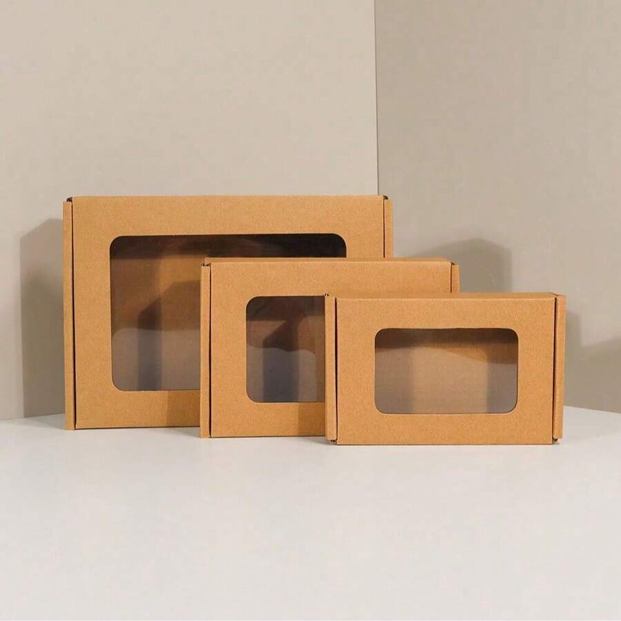 4pcs Brown Window Paper Express Packaging Boxes, Packaging Materials, Gift Boxes, Corrugated Cardboard Boxes, Express Boxes, Airplane Boxes, Postal Boxes - Multi-color - View 1