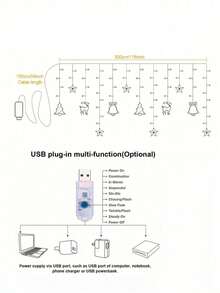 1 String LED Christmas Lights With Stars, Christmas Trees, Bells And Reindeer, Party Decoration Lights, Holiday Decor, USB Powered, Suitable For Christmas Window Display And Home Living Room Decoration Fairy Lights - M28 Christmas String Lights - View 11