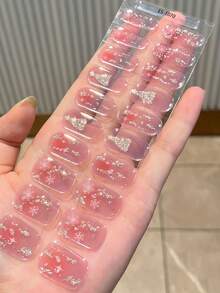 Christmas Semi Cured Gel Nail Strips, 20Pcs Long Lasting Salon Quality Wraps, Easy Apply & Remove Gel Nail Stickers With UV Light - Dusty Pink - View 6