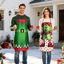 4Pcs Assorted Creative Christmas Elf Outfit Printed Apron For Holiday Kitchen Baking Family Gathering - Multicolor - View 5