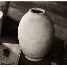 1pc Wabi Sabi Style Large Floor Standing Ceramic Vase, Retro Rough Pottery Decorative Jar, Dried Flower Arrangement Vase For Living Room Home Decor - Beige - View 6