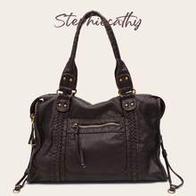 STEPHIECATHY حقيبة كتف نسائية عصرية بطراز ريترو كاجوال كول، مصنوعة من جلد PU ناعم مغسول، مزودة بسحاب إغلاق وجيوب سحابية، بتصميم نسيجي زخرفي، سعة كبيرة تناسب لابتوب 13 بوصة، حزام كتف قابل للتعديل، حقيبة كتف متعددة الاستخدامات للنساء للجامعة والسفر والحياة اليومية، بطراز Y2K وبوهيمي، حقيبة نسائية موضة 2000، حقيبة نسائية كبيرة جديدة، حقيبة تسوق نسائية جديدة، هدية نسائية - قهوة بني - مشاهدة 3