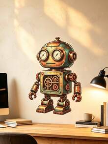 1pc/1set - Steampunk Robot Wall Sticker, Gear Mechanical Style Boy's Room Tech Wall Decor, Suitable For Children's Room Decoration, Living Room, Study, Bedroom Wall Sticker, Back To School Classroom Decoration, Library Decoration, Party Decoration, Boy's Bedroom Science And Technology Theme Decoration - Multicolor - View 7