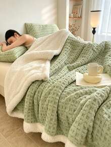 Waffle Fleece Cuffed Style, Skin-Friendly Soft And Comfortable, Suitable For Guest Bedroom, Machine Washable - Pastel Green - View 6