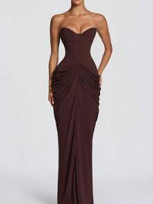 Women Long Dresses - Coffee - View 1