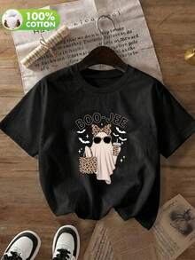 Washed Cotton Plus Size Women's Casual Loose Comfortable Round Neck Top, Spring/Summer, Plus Size - Black - View 2