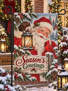 1pc Snowman Family Print Garden Flag, Rustic Linen Vertical Yard Banner With Let It Snow Slogan, Farmhouse Front Porch Outdoor Hanging Decor For Christmas Winter Holiday Entryway - A - View 4