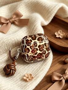 1pc Brown Leopard Print Earphone Protective Case With Knotted Ball Keychain, Soft TPU Shockproof Earphone Protective Case, Suitable For Pods 1/2/3/4/5/Pro/Pro 2/Pro 3 - Leopard Print Brown - View 2