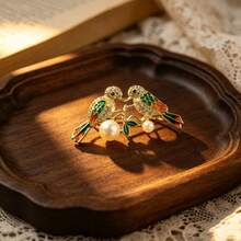 1pc New Retro Double‑Bird Brooch, Luxury Chinese‑Style Magpie Pin Daily Commuter Coat Scarf Sweater Clothing Accessory Valentine's Day Confession Gift - Multicolor - View 2
