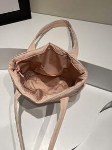 Tote Bag With Side External Zipper Pocket Decoration, Large Capacity With Multiple Storage Spaces, Can Hold Books, Umbrellas And Other Personal Items, Open Design, Korean Gentle Style Quilted Tote Bag, Suitable For Girls Who Like Minimalist Outfits For School, Commuting And Daily Outings - Pink - View 9