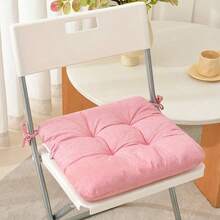 1pc Solid Color Thick Chair Cushion, Soft Quilted Square Seat Pad With Ties, Non‑Slip Comfort Seat Cushion For Dining Office Home Chair Decoration - 40x40cm - View 6